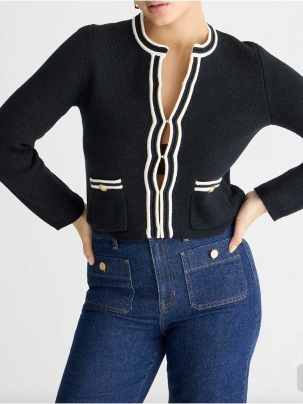 NWT J.Crew Emilie sweater lady jacket contrast trim - Black/Ivory Size S